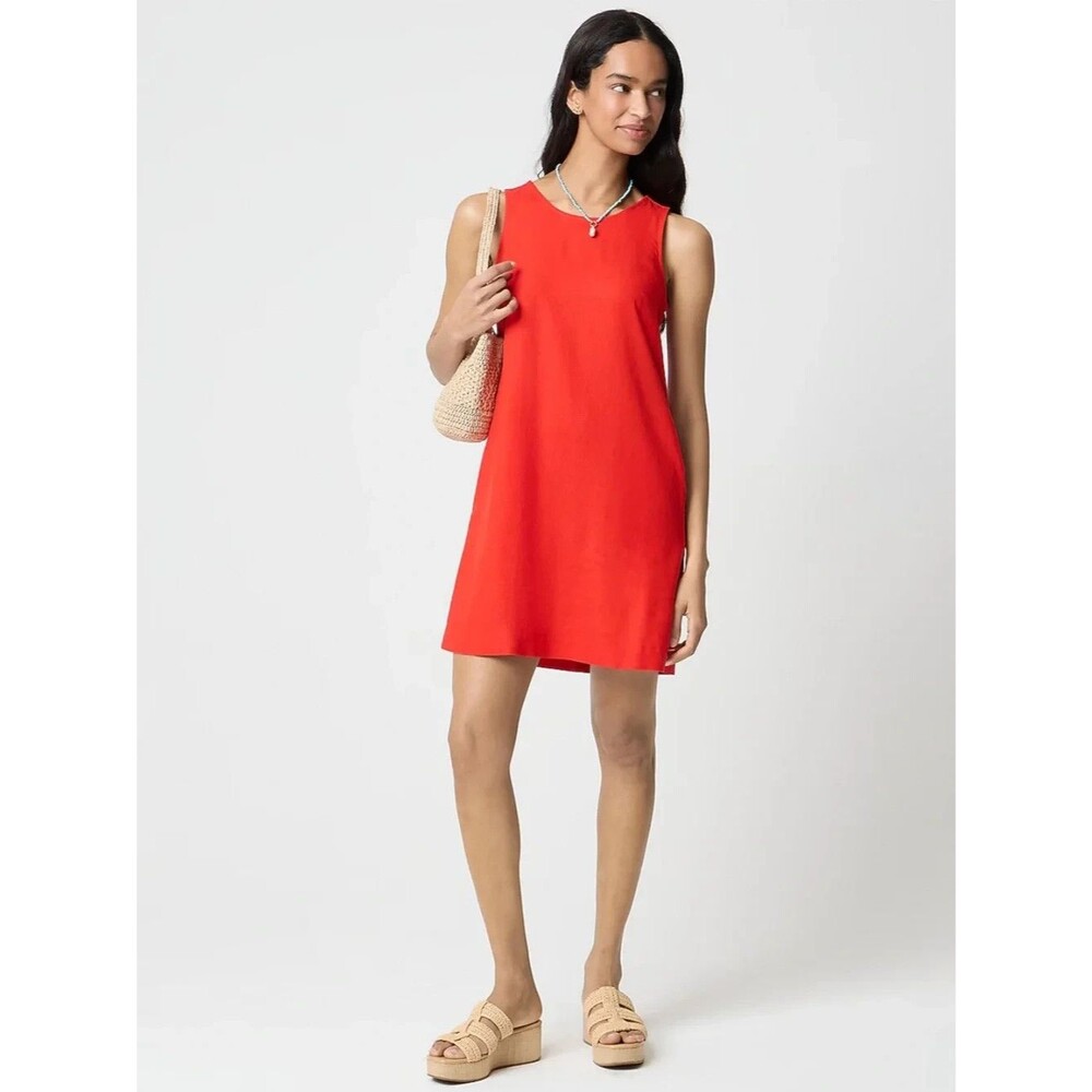 J.CREW Linen Blend Shift Mini Dress 12 Red Sleeveless Casual Lightweight NWT B39